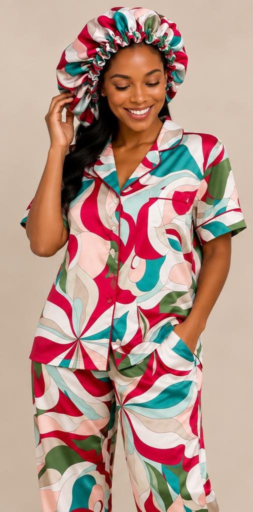 Women’s Candy Crush Pyjamas & Bonnet Complete Set