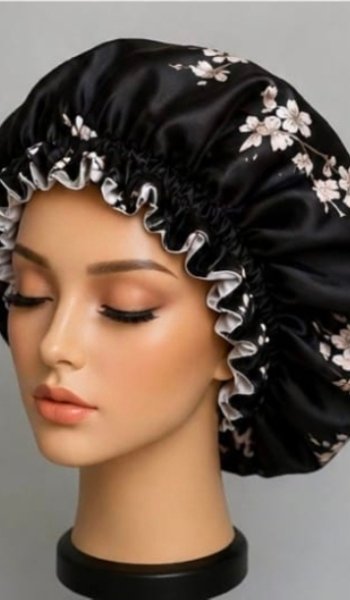 Black & White Flora Satin Bonnet