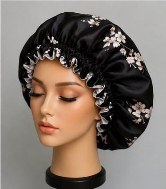 Black & White Flora Satin Bonnet