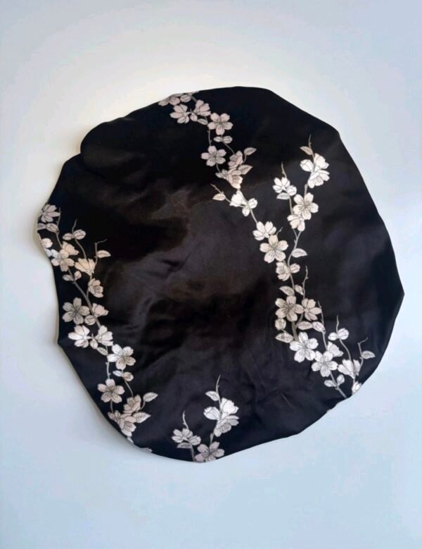 Black & White Flora Satin Bonnet