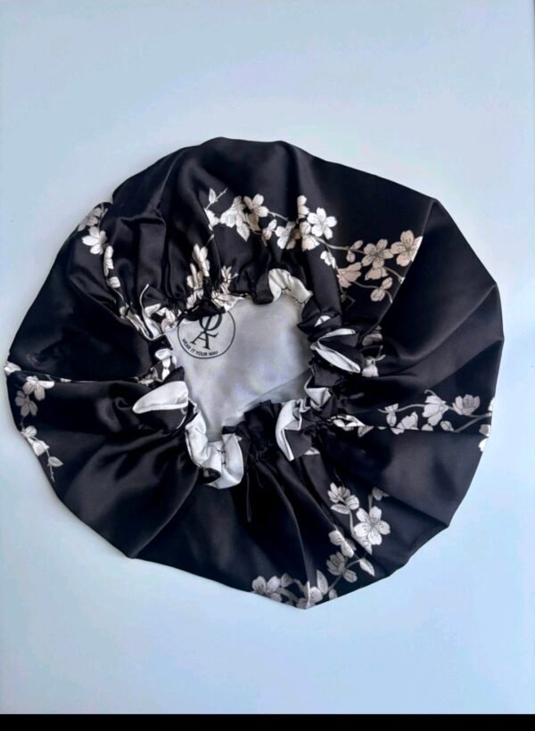 Black & White Flora Satin Bonnet